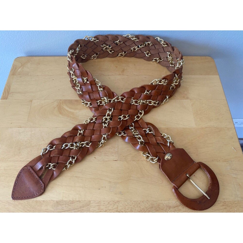 REVERSE WOMEN'S BRAIDED BROWN LEATHER  BELT SIZE L